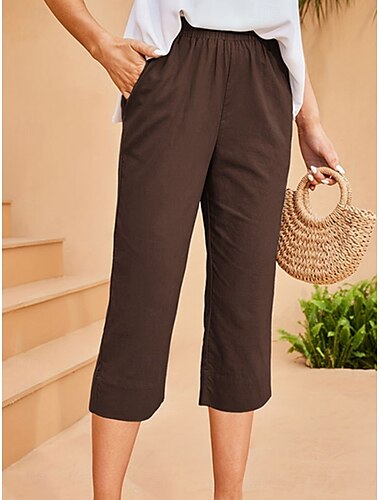  Femmes Pantalon capri Streetwear Occasionnel Capris Taille haute Uni Avec Poches Conception à cordon élastique Coupe haute Respirabilité Doux Micro-Élastique Décontracté Tenue quotidienne Noir Marine