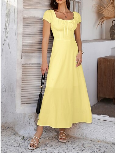  Damen kleid lang Weißes Kleid Casual kleid Schaukelkleid Sommerkleid Modisch Modern elegante kleider Täglich Verabredung Wochenende Regular Fit Glatt Kurzarm Quadratischer Ausschnitt Schwarz Wei