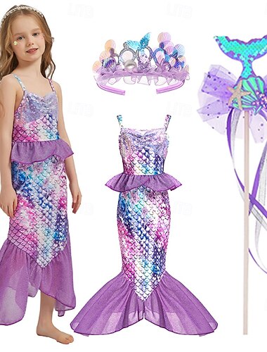  A pequena Sereia Pequena Sereia Princesa sereia Vestidos Fantasia de festa temática Fantasias Cosplay filme for Para Meninas Crianças Carnaval Baile de Máscaras Festa Feriado
