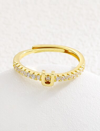  Anillo de letra personalizado, regalo para mamá, anillo de cobre chapado en oro de 18k, diseño del alfabeto de la A a la Z, banda abierta ajustable con circonita, joyería elegante y con estilo para