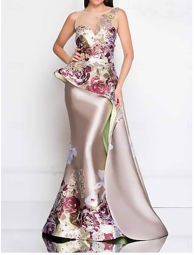  Vestidos de Fiesta A-Line Vestido Elegante Invitada de Boda Largo a la Rodilla Sin Mangas Cuello Redondo Poliéster Sin Espalda con Estampado Floral Vestido de Invitada de Boda 2025