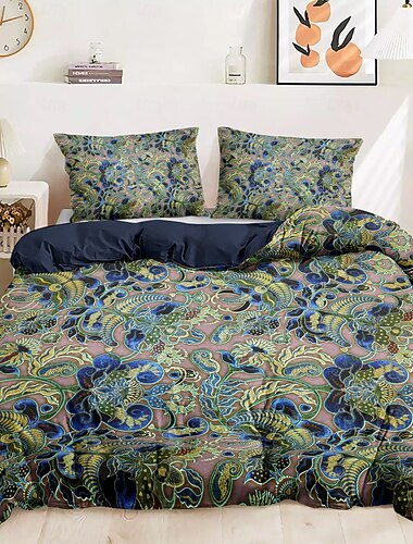  Floral Bettbezugset 100% Baumwolle Weiche und atmungsaktive Bettwäsche mit Pfau-Blumen Leichter und langlebiger Bettbezug Komfortabel für alle Jahreszeiten Pflegeleicht