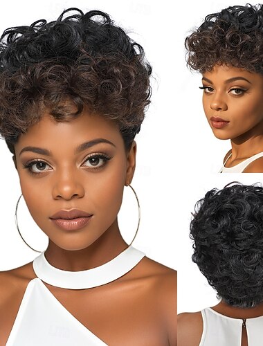  Synthetische Perücken Lockig Curly Webart Bob Asymmetrisch Maschinell hergestellt Perücke 10 Zoll A1 Synthetische Haare Damen Kühl Klassisch Bequem Natürlich Schwarz