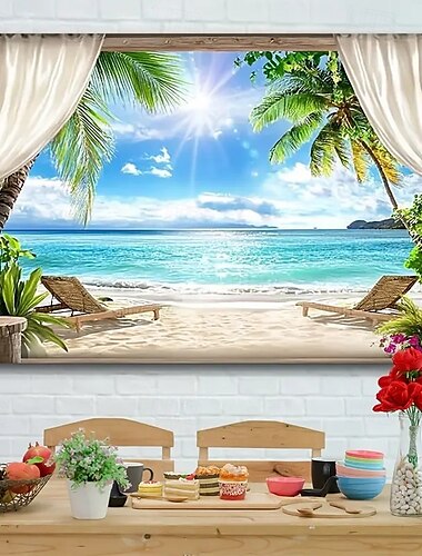  Landschaft Ozean Strand Hängeteppich Wandkunst Große Teppich Wandmalerei Dekor Fotohintergrund Decke Vorhang Zuhause Schlafzimmer Wohnzimmer Dekoration