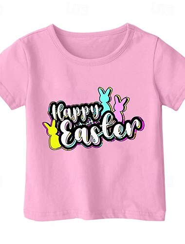  kinderkleidung Mädchen Ostern T-Shirt Hase Kaninchen Outdoor Print Kurzarm Modisch 4 Jahre + Sommer Schwarz Weiß Gelb
