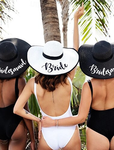  enterrement de vie de jeune fille mariée et demoiselle d'honneur chapeau de paille été plage protection solaire large bord ombre