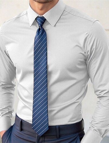  Per uomo Camicia elegante Camicia non stiro Semplice Matrimonio All'aperto Blu chiaro Nero Bianco Grigio Manica Lunga Colletto alla francese Estate Primavera Abbigliamento