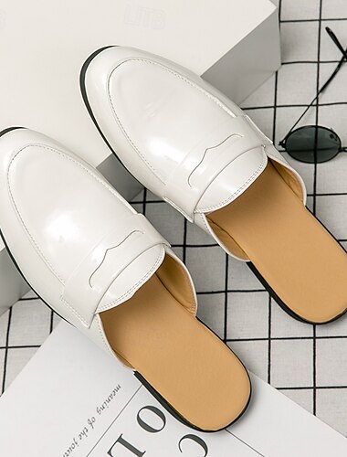  klassische weiße Pantoletten-Loafer aus Kunstleder für Herren – elegante Schlupfschuhe für Business- und Freizeitveranstaltungen