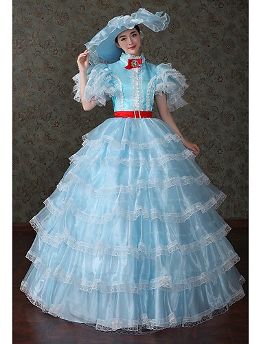  Vintage Rococò Principessa Maxi Vestito Ad aletta Principessa regina Elisabetta Pieghettato Con Volant Principessa Girocollo Normale Per donna Halloween Carnevale Mascherata Performance Feste