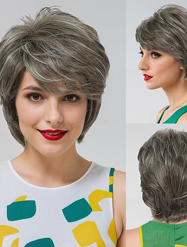  Synthetische Perücken Wellen Curly Webart Asymmetrischer Haarschnitt Gerader Pony Maschinell gefertigt Perücke 30 Zoll A1 Synthetische Haare Damen Klassisch Komfortabel Farbverläufe Mehrfarbig