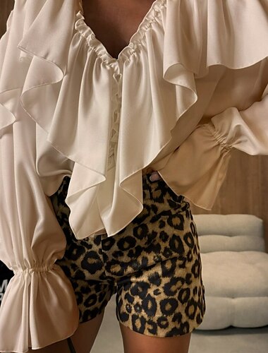  Mujer Camisa Blusa Plano Diario Moderno Manga Larga Escote en Pico Tops regulares Festivos Noche Volante Negro Blanco Rosa Caqui Primavera