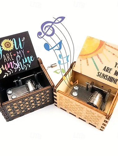  1 peça você é meu raio de sol caixa de música manivela de madeira vintage gravado a laser pequena caixa musical presente para esposa/segunda/pai caixa de música presentes para