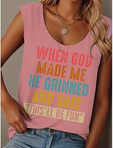  Damen Camisole-Tanktop Grafik Täglich Lässig Ärmellos Rundhalsausschnitt Normale Oberteile Täglich Druck Schwarz Weiß Rosa Blau Purpur Sommer GOD