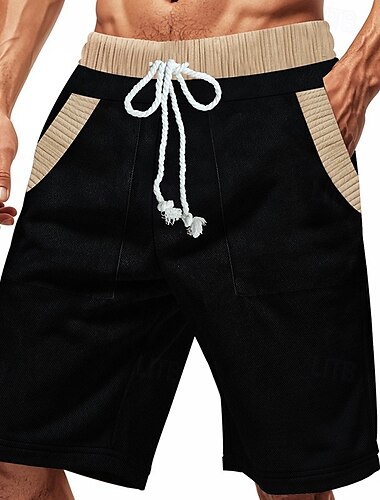  Herren Sweat-Shorts Shorts Bermudashorts Freizeitshorts Tasche Kordelzug Elastischer Bund Farbblock Komfort Atmungsaktiv Knielang Outdoor Yoga Täglich Sport Athleisure Denim Blue Schwarz