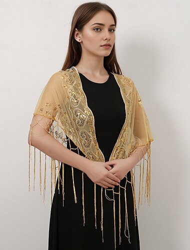  Retro Vintage Goldene Zwanziger 1920er Schal Wickeln Schals Der große Gatsby Flapper-Mädchen Pailletten Fransen Damen Karneval Hochzeit Abendgesellschaft Maskerade Erwachsene Schal