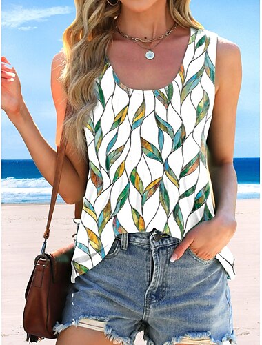  Damen Bluse Camisole-Tanktop Ombre Täglich Stilvoll Lässig Ärmellos Rundhalsausschnitt Normale Oberteile Arbeit Täglich Ferien Plissiert Leicht Braun Blau Orange Grün Khaki Sommer