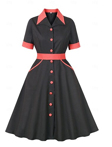  Rétro Vintage Années 1950 Robe Robe trapèze Femmes Carnaval Mascarade Tenue quotidienne Enterrement de Vie de Jeune Fille Adulte Robe Robes de soirée