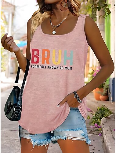 Muttertag Damen Camisole-Tanktop Grafik Buchstabe Lässig Ärmellos Rundhalsausschnitt Normale Oberteile Täglich Druck Schwarz Weiß Rosa Sommer