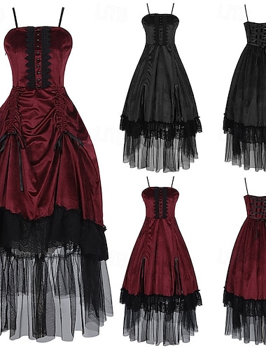  Punk & Gothic Mittelalterlich Cocktailkleid Kleid Maskerade Abschlussballkleid Hexe Dame Outlander Damen Walpurgisnacht Halloween Karneval Maskerade Party Halloween Erwachsene Kleid