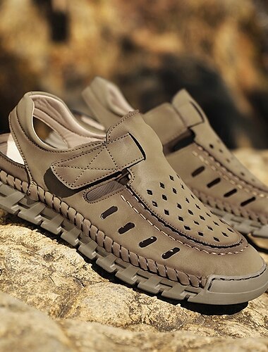  beigefarbene Slipper-Sandalen für Herren mit perforiertem Design und gepolsterter Sohle für Freizeitspaziergänge und Strandbekleidung