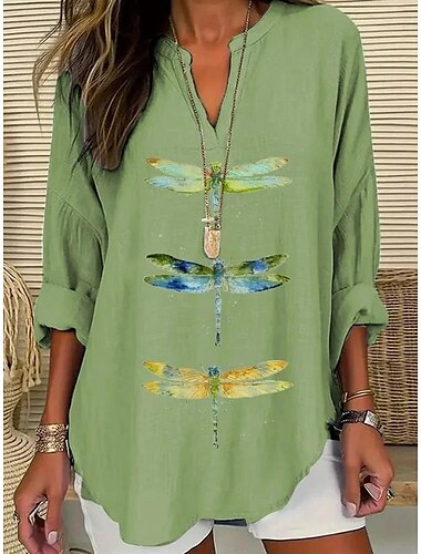  Damen Hemd Grafik Tiermotiv Vintage Tropisch Hawaiianisch Langarm V Ausschnitt Normale Oberteile Täglich Ferien Strandbekleidung Druck Weiß Rosa Blau Grün Sommer Frühling