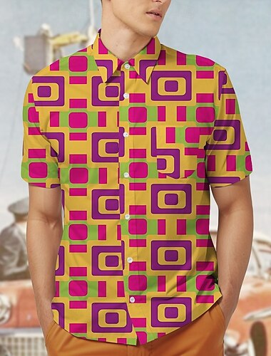  Retrò Vintage Anni '70 Camicia Camicia Aloha Hippie Disco Geometrico Per uomo Mascherata Vacanza Feste Parata dell'Orgoglio Adulti Camicia
