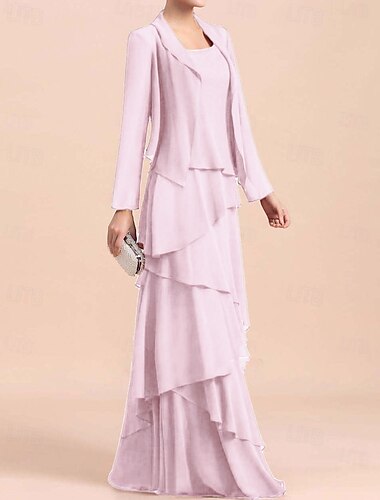  A-Linie 3-Teiliges Brautmutterkleid Formelles Hochzeitsgast Elegantes Vintage Einfach Rundhals Bodenkang Chiffon Ärmellos Langarmjacke Kleider mit Perlen 2025