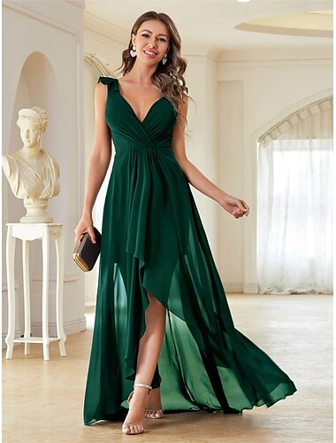  Kleid Brautmutterkleid Elegant Party V Ausschnitt Bodenlang Chiffon Ärmellos mit Falten 2025