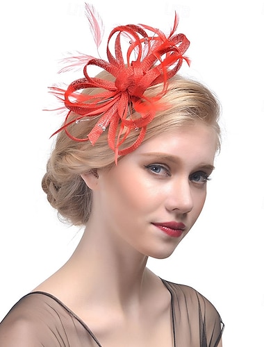  fascinators Polyesteri Fedorahoed Slappe hoed Sluier Hoed Bruiloft Teaparty Kentucky Derby Paardenrace Damesdag Elegant Vintage leuke Style Met Veer Pure Kleur Helm Hoofddeksels