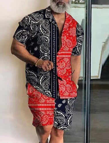  Herren Druck 2St Hemden-Sets Sommeroberteile Kurzarm Lange Hosen Kurze Hosen Kubanisches Halsband Urlaub Alltagstauglich Party Lässig Täglich 3D-Druck Sommer Grün Rote