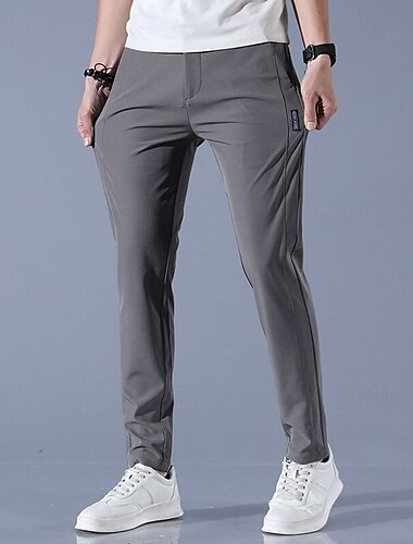  Men's Dress Pants Trousers Suit Pants Buttons Pocket Elastic Waist Plain Breathable Moisture Wicking Full Length Outdoor Business Daily Fashion Streetwear Black Light Grey Micro-elastic