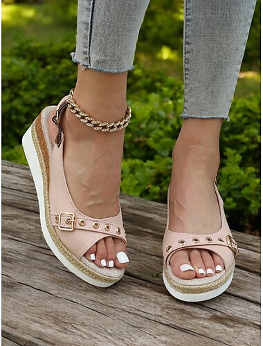  Damen-Peep-Toe-Keilsandalen – schicke Plateau-Espadrille-Absätze mit Ösenriemen für die sommerliche Freizeitkleidung, den Strandurlaub und Partys im Freien