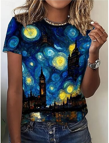  Per donna Maglietta Top estivi Grafico Astratto Classico Casual Manica Corta Girocollo Top corti Quotidiano Weekend Stampato Arcobaleno Estate Primavera Autunno
