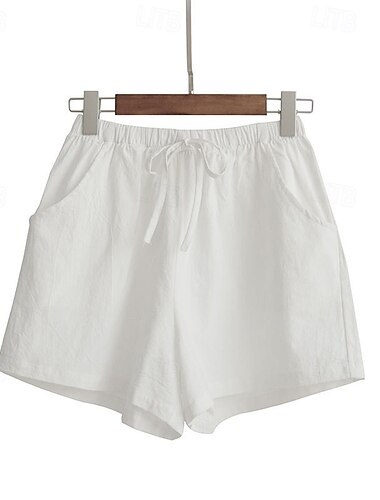  Damen Shorts aus Baumwollleinen Shorts Stoffhosen Streetwear Lässig Kurz Natürliche Taille Einfach Tasche Elastisches Kordelzugdesign Bequem Urlaub Straße Karminrot Waldgrün Hellhimmelblau Grau Sommer
