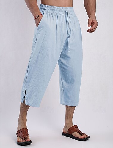  Voor heren Capri broeken Korte broek Linnen korte broek Zomer korte broeken Strandshorts Trekkoord Elastische taille Effen Comfort Ademend Kuitlengte Buiten Dagelijks Strand Modieus Klassieke Stijl