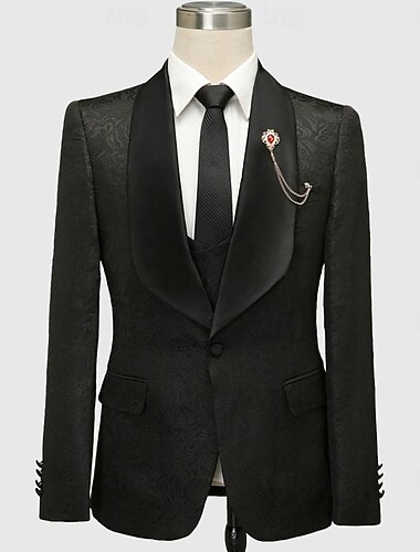  Uomo Matrimonio Balli di fine anno Abiti da festa Bavero sciallato Nero Moda Lusso Jacquard Floreale Vestibilità standard 2 pezzi Monopetto a un bottone