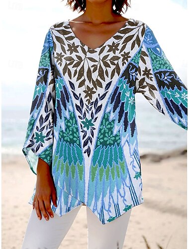  Femme Chemisier Floral Graphic mode Plage Manche Courte Col V Hauts réguliers du quotidien Imprimer Rose Claire Bleu Orange Printemps Automne