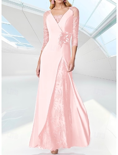  Strandhochzeit A-Linie Abendkleid Elegantes Kleid Formale Bodenlänglich 3/4 Ärmel V-Ausschnitt Herbst Hochzeitsgast Chiffon mit Stickerei 2025