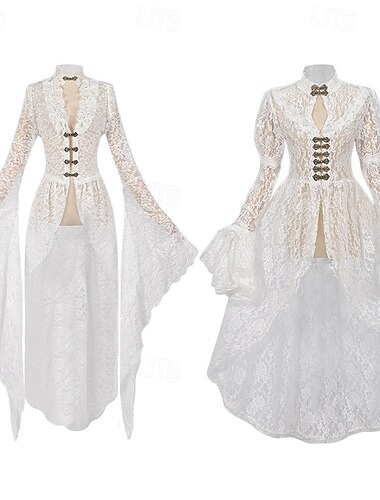  Retro Antiguo Medieval Renacimiento Vestidos Encaje Bloque de color Disfraz Mujer Celta Fantasía Real Víspera de Todos los Santos Carnaval Mascarada LARP Adulto Vestido