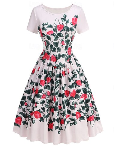  Retró 1950-es Rockabilly Ruhák Swing ruha Virágos Női Farsang Álarcos mulatság Hétköznapi viselet Felnőttek Ruha Hazatérő ruhák