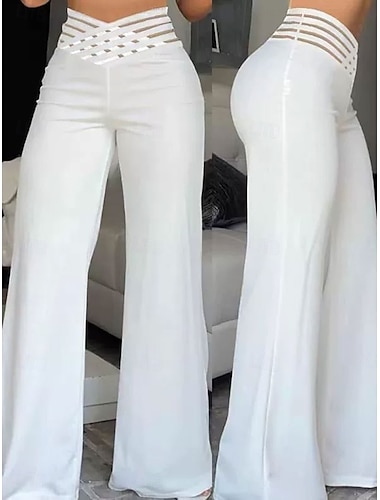  Dames Wijde Pantalon Chino Baggy Broek Mode Streetwear Volledige Lengte Hoge Taille Effen Elastische Tailleband Comfortabel Zacht Veilig Micro-elastisch Buitenstraat Zwart Wit Blauw Fuchsia Regular