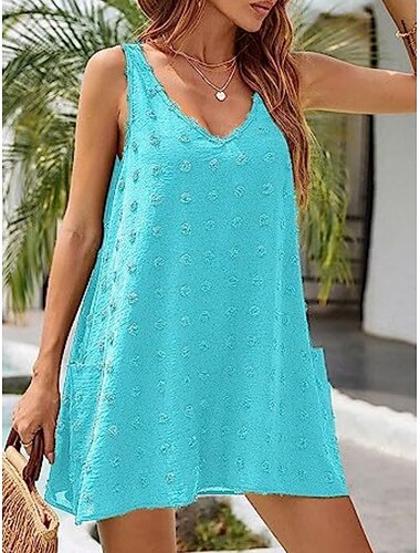  Damen Mini Kleid Shift Kleid Sommer Kleid Einfarbig Off The Shoulder Kleid Urlaub Lässig Alltag Reguläre Passform Grafik Ärmellos Rundhalsausschnitt Schwarz Weiß Königsblau Himmelblau Sommer