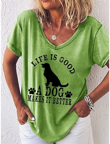  女性用犬 ファニー スラングTシャツ グラフィック レター カジュアル 短袖 Vネック レギュラー トップス デイリー プリント ブラック ホワイト ライトグリーン ピンク ブルー 夏 春 犬 ファニー スラング