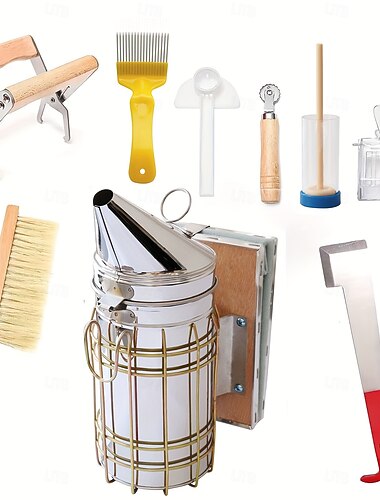 ערכת כלים לגידול דבורים 9 יחידות למתחילים - נירוסטה עמידה, עץ  & כלי פלסטיק עם מגוון אביזרי כוורת - ערכת מתנה אידיאלית עבור כוורנים שואפים, ציוד לגידול דבורים   ערכת כלים לגידול דבורים 9 יחידות למתחילים - נירוסטה עמידה, עץ  & כלי פלסטיק עם מגוון אביזרי כוורת - ערכת מתנה אידיאלית עבור כוורנים שואפים, ציוד לגידול דבורים