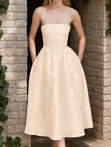  Blumen Jacquard Cocktailkleider A-Line Ärmellos Tee-Länge Schnürung Rücken mit uni Farb Derby Kleid mit gerafften Details Renntagskleid Hochzeitsgastkleid 2025