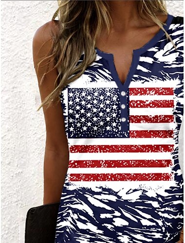  Unabhängigkeitstag Frauen Patriotisches Kleid zum vierten Juli Minikleid Lässig Kleid Sommerkleid Lässiger Urlaub Reguläre Passform Grafische Flagge Ärmellos Notched Neck Blau Sommer Frühling