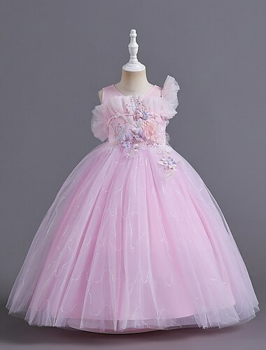  Bambini Ragazze Vestito da Festa Tinta unica Senza Maniche Occasione speciale Principessa Poliestere Rete Vestito da Festa Estate Primavera Bambini Champagne Rosa Azzurro