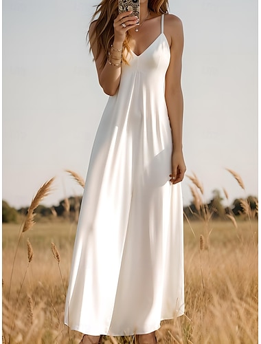  Robe maxi femme Robe d'été Robe en A Robe à glisser Vacances Décontractée Quotidien Plage Coupe régulière Couleur unie Imprimé uni Sans manches Col en V Noir Blanc Jaune Vin Été Printemps