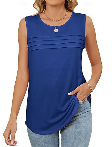 Canotta top da donna A tinta unita Semplice Elegante Casual Senza maniche Collo rotondo Top regolari Quotidiano Vacanza Arricciato Bianco Rosa Vino Blu Reale Verde Estate Primavera