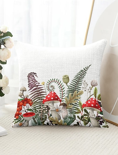  Floraal Paddenstoelen Decoratieve Kussenslopen 1PC Zacht Vierkant Bankkussen Hoes Kussenhoes voor Slaapkamer Woonkamer Bank Stoel Lente Zomer